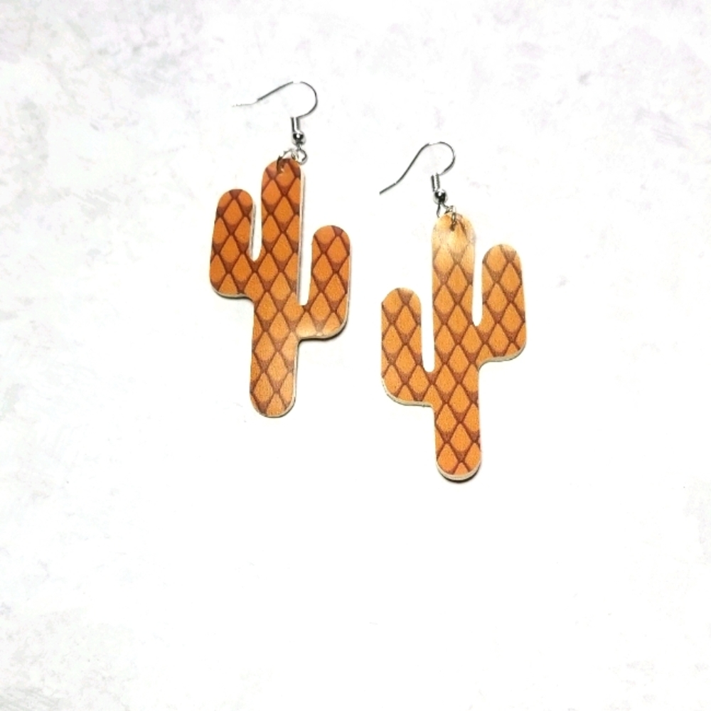 Faux leather Cactus Dangle Earrings